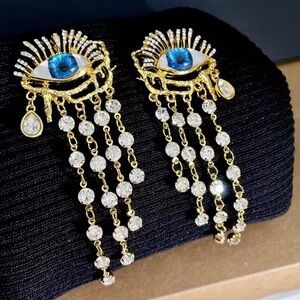 Women new listing 18K Gold plated evil Blue Eye Dangle Earrings